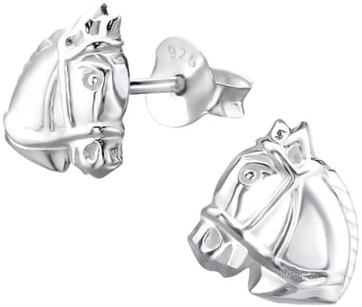 Joy|S - Zilveren paard oorbellen - 8 mm - paardenhoofd - oorknoppen