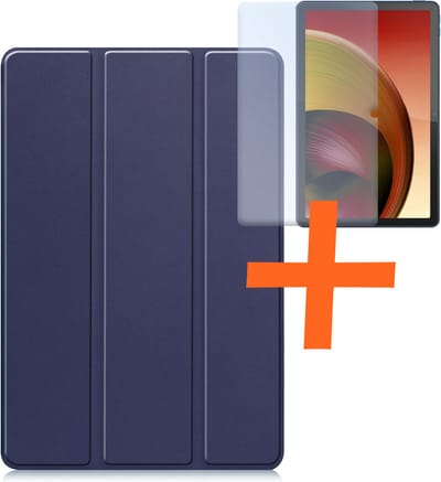 Hoesje - Geschikt voor Lenovo Tab M10 5G - Met Screenprotector - Trifold Bookcase - Hard Cover - Hardcover Book Case - Tablet Hoes - Donkerblauw