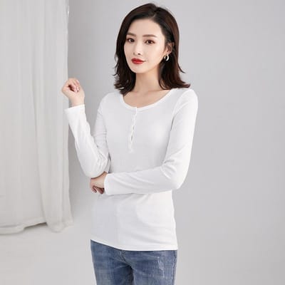 Nieuwe Damesmode Basis Top Temperament Dames Slim Fit Ronde Hals Lange Mouwen T-shirt XL