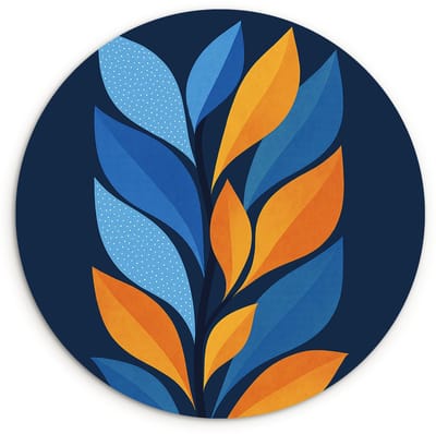WallCircle® Wandcirkel 120x120 cm - Muurcirkel Abstract - Bladeren - Blauw - Muurdecoratie woonkamer - Wanddecoratie slaapkamer - Kamer decoratie accessoires - Ronde schilderijen XXL