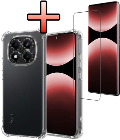 Hoesje - Met Screenprotector - Geschikt voor Xiaomi Redmi Note 14 Pro - Sterk & Shockproof - Siliconen Case - Back Cover - Telefoon Hoes - Shock Proof - Transparant