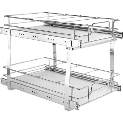 Organisateur de placard coulissant à 2 niveaux, 33 cm L x 53 cm P, Étagères de garde-manger coulissantes robustes, Tiroirs coulissants en acier chromé, Rangement tiroir coulissant pour