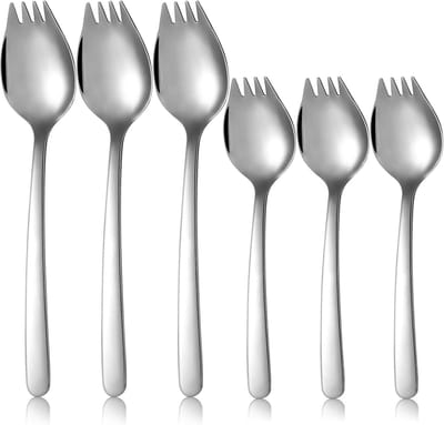 Daity 6-delige roestvrijstalen vork- en lepelset - alledaags keukengerei - gemaakt van metaal - geschikt voor ijs - gebak - salades - fruit - desserts - noedels - pasta - enz. (zilver)
