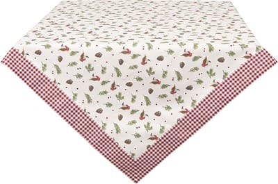 Clayre & Eef Tafelkleed 100*100 cm Rood, Wit, Groen Katoen Vierkant Roosjes Tafellaken Tafellinnen Tafeltextiel