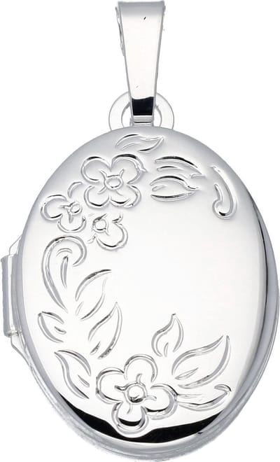 Glow medaillon - zilver - 24 x 17 mm - ovaal - bloemmotief