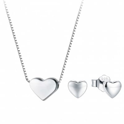 Set - Ketting- Oorbellen- Zilver- Hart- Charme Bijoux