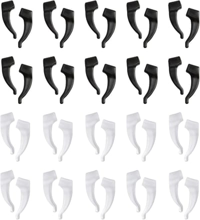 Zachte siliconen brillenaccessoires met antislip oorpads, siliconen oorhaken en briltempels, 20 paar in zwart en transparant voor optimaal draagcomfort