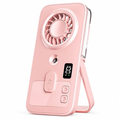 Handventilator met Waterverneveling - Draagbare Mini Ventilator Oplaadbaar - USB Pocket Fan met Spray en 4 Standen - Kleine Handheld Fan voor Strand, Vakantie en Bureau - Inklapbaar - Roze