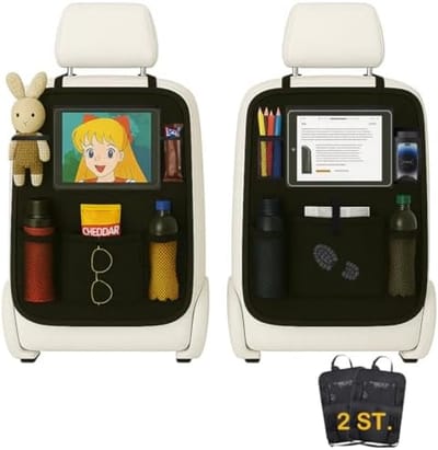 PromoHome Autostoel Organizer Set van 2 - Waterdichte Achterbank Beschermer met Opbergvakken - Universele Pasvorm voor Auto, SUV, Sedan - Beschermt tegen Vlekken en Beschadigingen