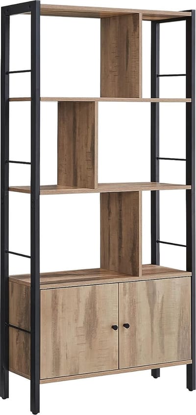 MIRA Home - Boekenkast - Boekenkast met deuren - Boekenrek - Kast - Vakkenkast - Wandkast - 30x74x154,5