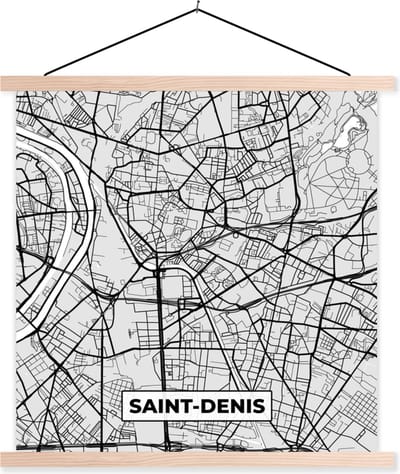 Posterhanger incl. Poster 40x40 cm - Schoolplaat - Kaart - Stadskaart - Frankrijk - Saint-Denis - Plattegrond - Textielposter - Blanke latten - Stadskaart