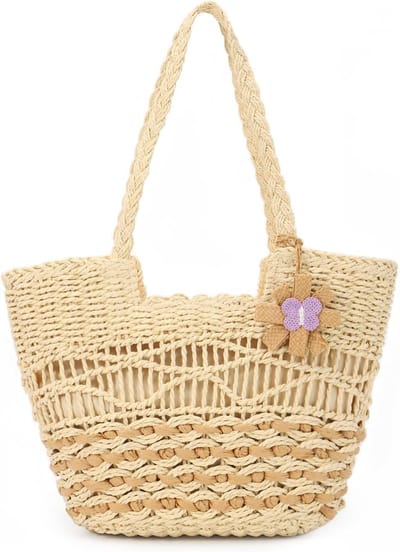 Grote Boho Strandtas van Wicker, Handgemaakte Rieten Schoudertas voor Vrouwen, Perfect voor Zomeruitjes en Vakantie