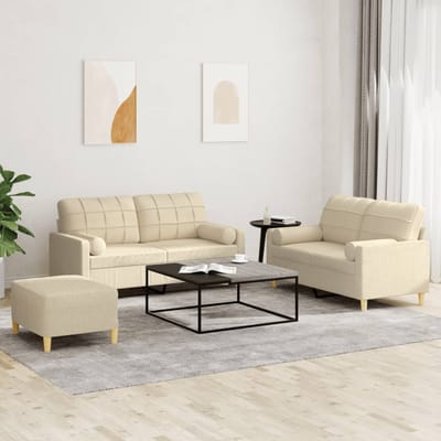 vidaXL - 3-delige - Loungeset - met - kussens - stof - crèmekleurig