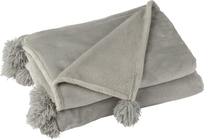 J-Line plaid Pompom - polyester - grijs - 170 x 130 cm