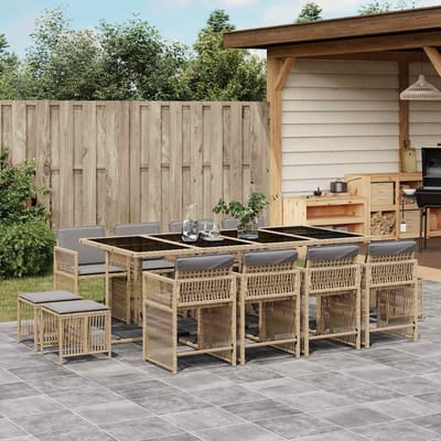 vidaXL - 13-delige - Tuinset - met - kussens - poly - rattan - gemengd - beige