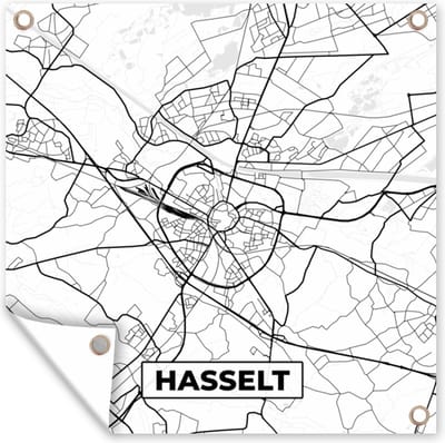 Tuin poster België – Hasselt – Stadskaart – Kaart – Zwart Wit – Plattegrond - 200x200 cm - Tuindoek