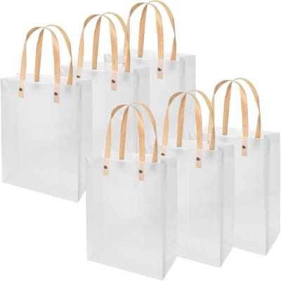 Set van 6 Transparante Draagtasjes, Herbruikbare Cadeautasjes met Handvatten voor Feesten, Bruiloften en Cadeaus, 14 x 18 x 7 cm, Perfect voor Verpakkingen en Decoratie