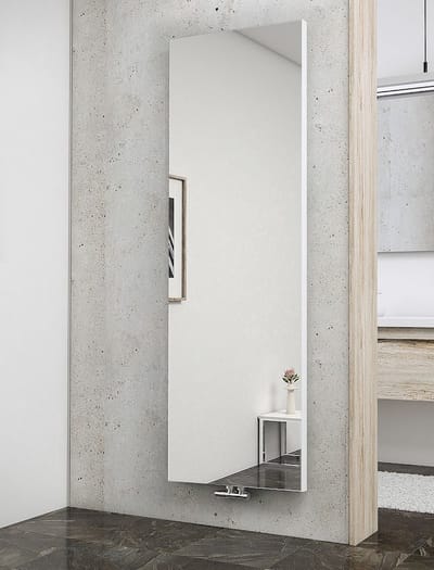 Schulte NEW YORK SPIEGELRADIATOR, 45 x 180  cm, 688 Watt, ophanging verdekte panelen in alpine-wit, midden onderaansluiting, art EP034010 04, verwarm de badkamer met een spiegel zonder condensvorming(handdoekhouder niet inbegrepen!)