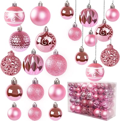 100 Stuks Shatterproof Kerstballen voor Kerstboomdecoratie - Roze Hangende Ornamenten voor Feestdagen en Thuisversiering