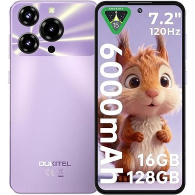 OUKITEL C69 (4+128) 7,2-inch smartphone met 6000 mAh batterij, ultradunne behuizing van 9,5 mm, paars