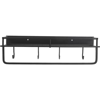 Badkamerplanken Multifunctioneel Minimalistische Stijl Zonder Boren Wandmontage Doucheplanken met 4 Haken en Handdoekhouder black