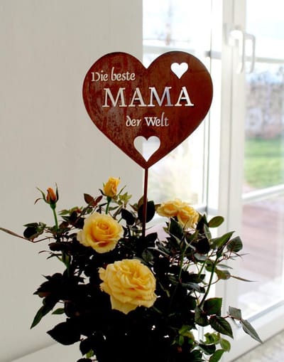 Moederdag Tuinsteker - Cadeau Hart Roestlook - Tuindecoratie Geven - Die Beste Mama - 33 cm - Roestbruin