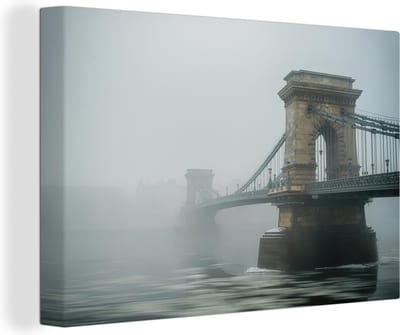 Kettingbrug Boedapest Canvas 90x60 cm - Foto print op Canvas schilderij (Wanddecoratie woonkamer / slaapkamer)