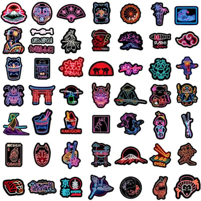 50PCS Autocollants Japonais Néon - Décoration Créative Imperméable pour Cahier, Bagages, Skateboard RecordingYourLife Store