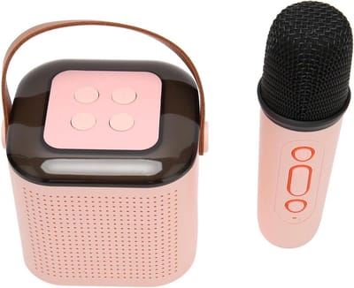 Karaoke Machine - Draagbare Speaker - Feestelijke Muziek - Draadloze Microfoon - Compact Formaat - Roze