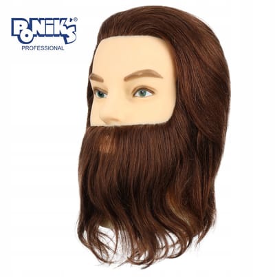 Poniks Hoofdhuid Trainingshoofd met Baard - Natuurlijke Menselijke Haar 100% - Professioneel, Realistisch, 30 cm