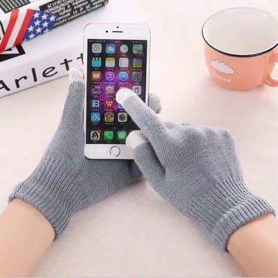Luxe Gebreide Winter Handschoenen | Touch Tip Gloves | Touchscreen | Voor fiets, motor, scooter, sporten en wandelen | One-size | Winterhandschoenen | Unisex | Dames en Heren | Grijs