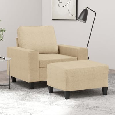 vidaXL - Fauteuil - met - voetenbank - 60 - cm - stof - crèmekleurig