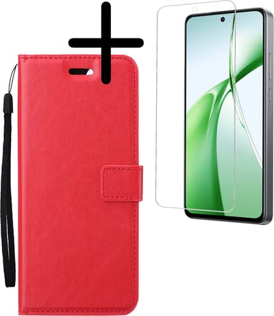 Hoesje Met Screenprotector - Geschikt voor OnePlus Nord CE4 - Luxe Pasjeshouder - Bookcase Portemonee - Flip Case - Kunstleer Book Case - Flipcase - Book Cover - Walletcase - Portemonneehoes - Rood