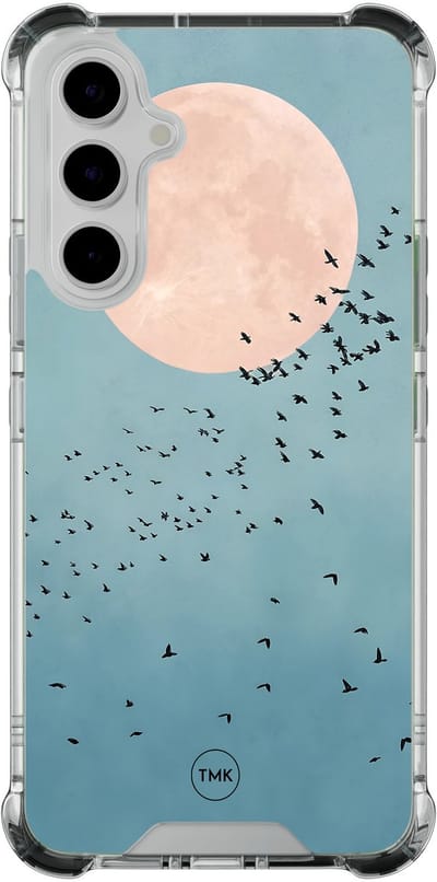 Shockproof hoesje geschikt voor Samsung Galaxy A54 - Moon birds - Schokbestendig - Verhoogde randen - TPU case - Extra Sterke Back Cover - Print - Transparant, Blauw