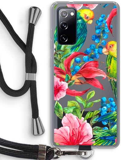 Case Company® - Hoesje met koord geschikt voor Samsung Galaxy S20 FE / S20 FE 5G hoesje met Koord - Papegaaien - Telefoonhoesje met Zwart Koord - Bescherming aan alle Kanten en Over de Schermrand