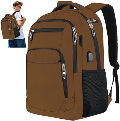 OKWISH Reistassen - Rugzak, Laptop Rugzak, Travel Rugzak, Grote Capaciteit Rugzak, 18 Inch Rugzak, Lichtgewicht Grote Capaciteit Rugtas, Backpack Voor Werk En Reizen, Met USB-Aansluiting, Bruin, Oxford-Stof