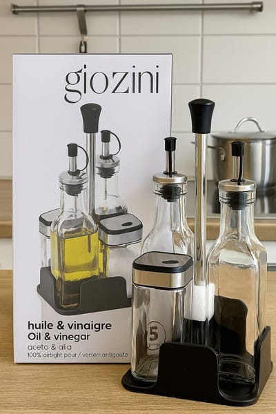 Glozini Olie- en Azijn Dispenser Set – Glazen Flessen met RVS Doppen