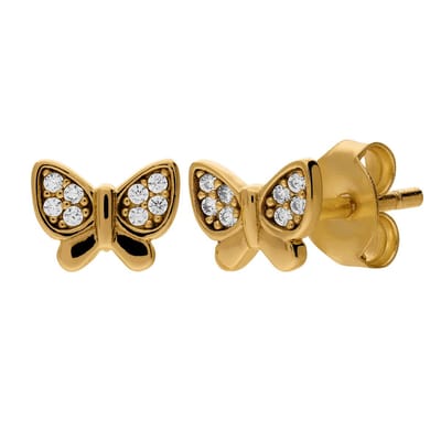 Lucardi Kinder Zilveren goldplatd oorring kinderen vlinder zirk - Oorbellen - 925 Zilver - Goudkleurig