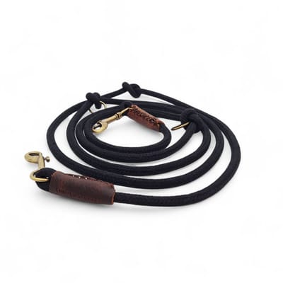 Cooper & Quint Just Cotton Verstelbare Hondenriem - Politielijn hond - Trainingslijn hond - Touwlijn - Zwart - 8mm - Oud Messing