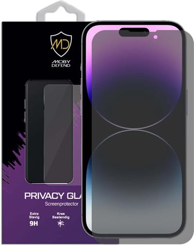 MobyDefend Screenprotector - Geschikt voor iPhone 14 Pro - HD Privacy Glass Screensaver