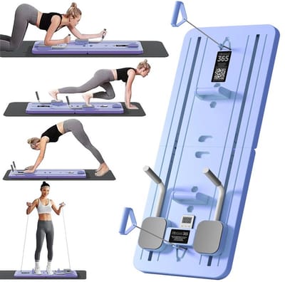 WK Opvouwbare Multifunctionele Fitnessbank – 5-in-1 Buikspiertrainer & Full-Body Workout Station – Voor Thuisgebruik – Met Timer, Weerstandsbanden & Push-up Module-Paars