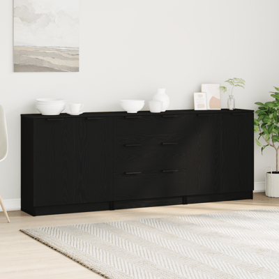 vidaXL - Dressoir - 3 - st - Zwart - Eiken - 180 - x - 30 - x - 70 - cm - Bewerkt - hout