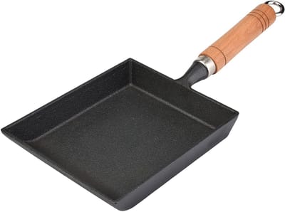 Omeletpan Gietijzer - Japanse Koekenpan - Ontbijt Maken - Houten Anti-hitte Handvat - 37 cm Lengte - Zwart