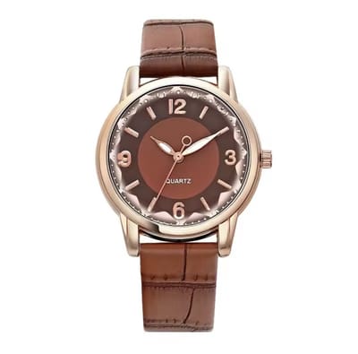 Elegant dameshorloge met leren band – Quartz uurwerk – Klassiek design – Bruin