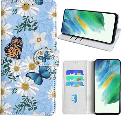 Hoesje geschikt voor Samsung Galaxy S21 FE Bookcase met Bloemen vlinder print