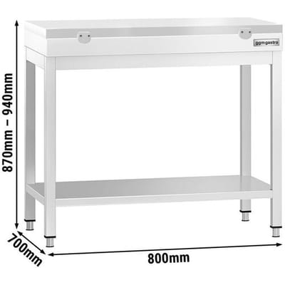 GGM Gastro Edelstahl Arbeitstisch PREMIUM - 800x700mm - mit Grundboden - inkl. Schneideplatte Weiß