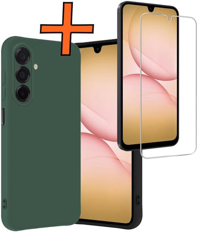 Hoes - Met Screenprotector - Geschikt voor Samsung Galaxy A17 - Sterk & Shockproof - Back Cover - Siliconen Case - Telefoon Hoes - Donkergroen