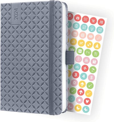 Weekplanner 2024 A6 Lichtgrijs Hardcover - Afsprakenplanner met Elastiek, Penlus en Insteekzak