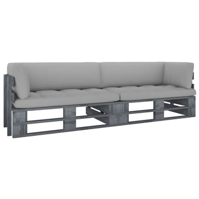 vidaXL - Tweezitsbank - pallet - met - kussens - grijs - geïmpregneerd - grenenhout