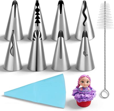 Spuitmonden Set - Bak Accessoires - Taart Decoratie - Roestvrij Staal - 10 Delig - Zilver